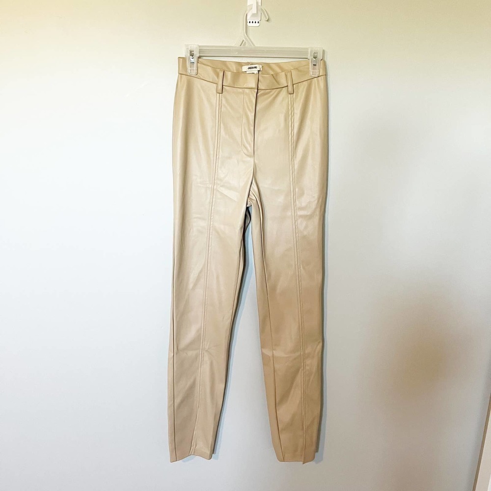 Jason Wu cream nude faux leather high waisted pants split hem women’s small